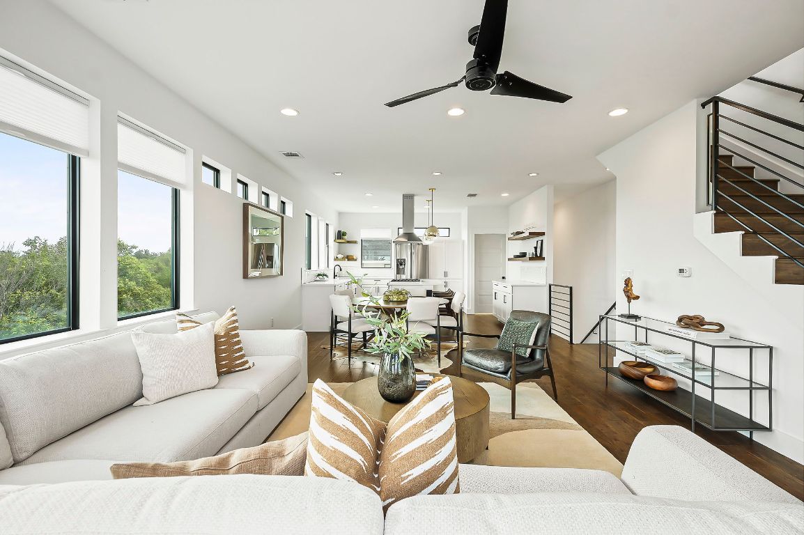 1104 Marcy Street, Unit B Austin, TX 78745 - Photo 14 of 34 a living room with furniture kitchen view and a large window