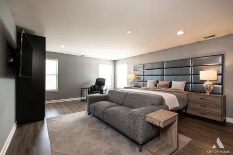 a bathroom with a glass shower door