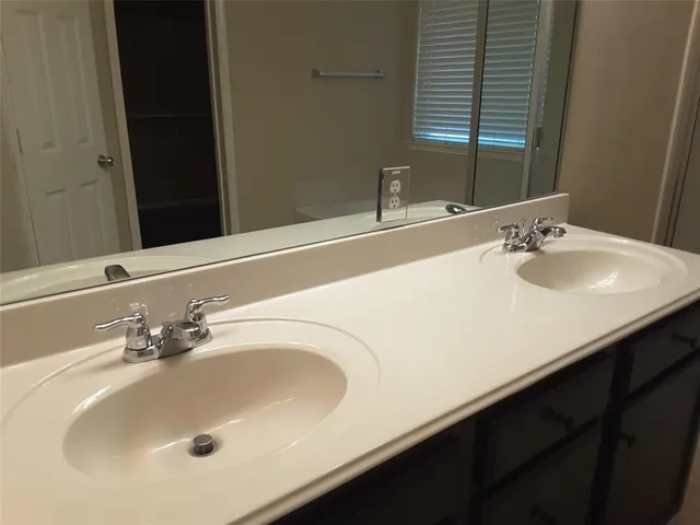 a bathroom with a sink and a large mirror