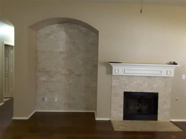 a room with a fireplace