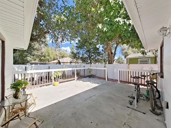 a view of a porch with a yard