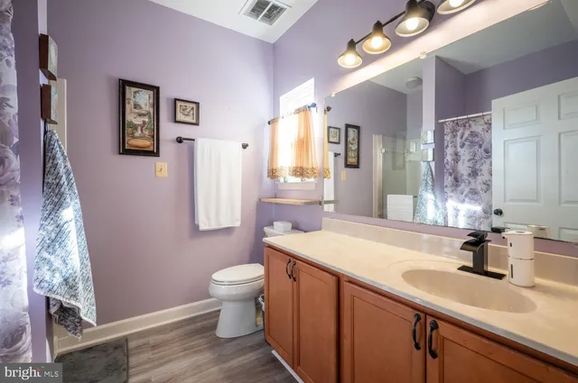 a bathroom with a sink a toilet and mirror