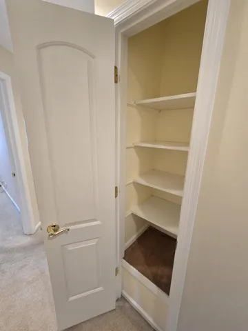 a view of walk in closet with empty racks