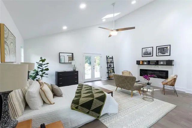 a living room with furniture or couch and a fireplace