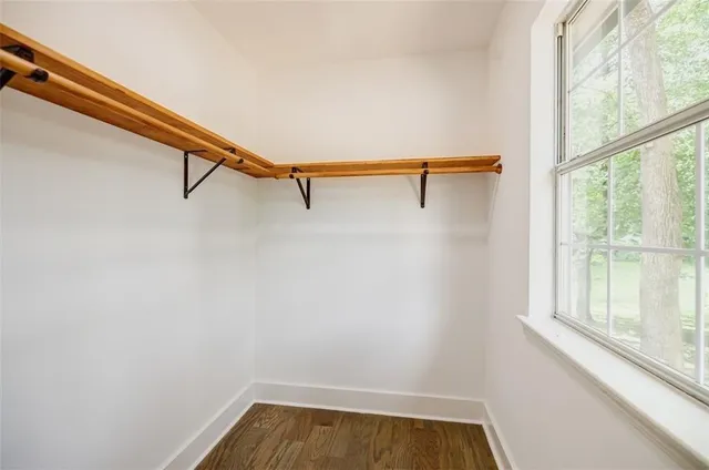 a view of a room with racks on the wall