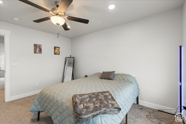 464 South Trejo Rdg Road Grantsville, UT 84029 - Photo 21 of 33 Carpeted bedroom featuring baseboards, recessed lighting, and ceiling fan