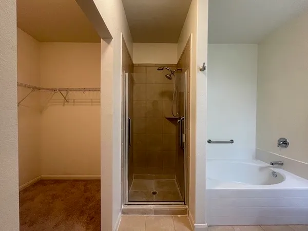 a bathroom with a bathtub