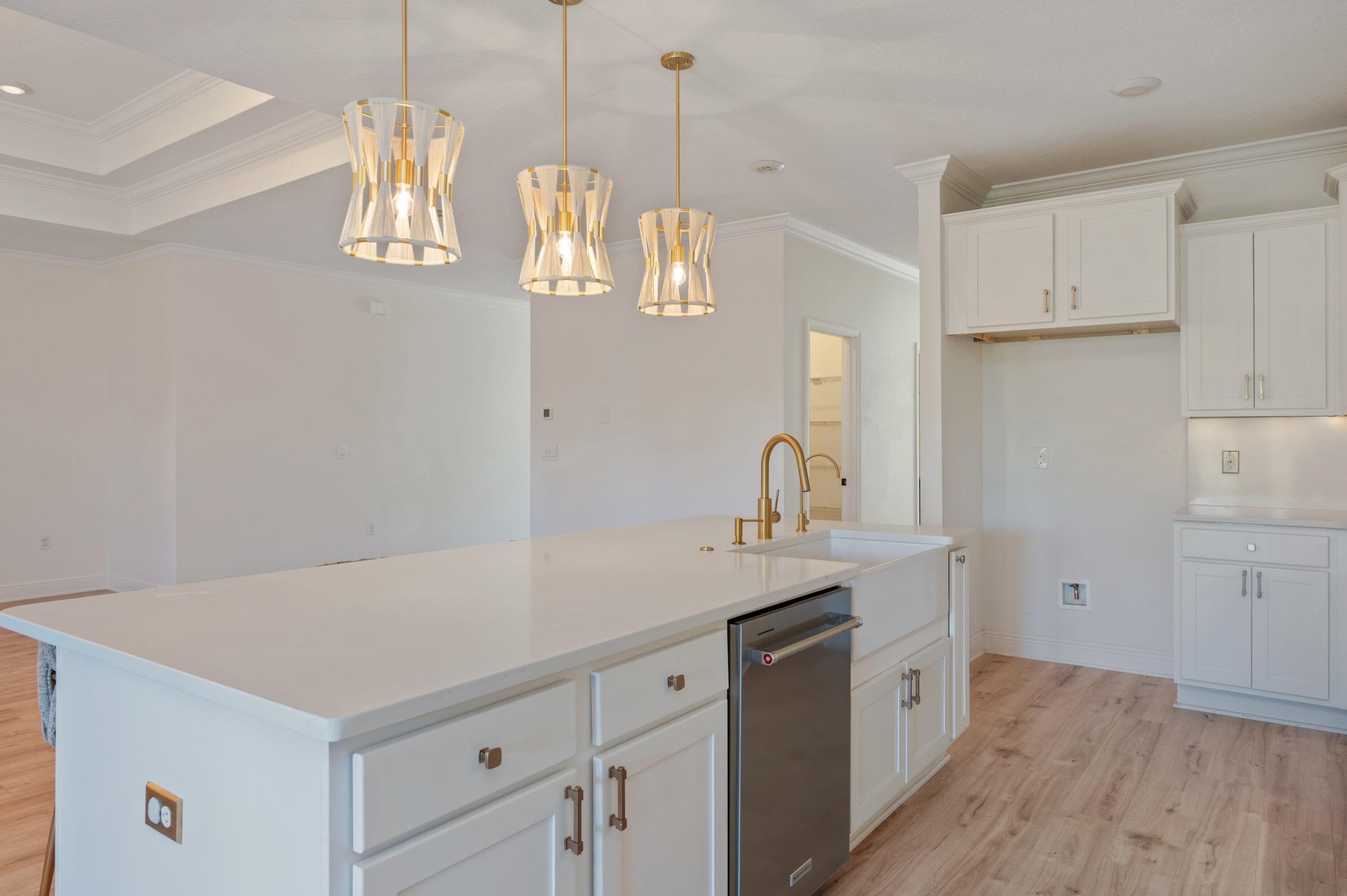 53 Palmer Lane Santa Rosa Beach, FL 32459 - Photo 11 of 62 a kitchen with a sink dishwasher and white cabinets with wooden floor
