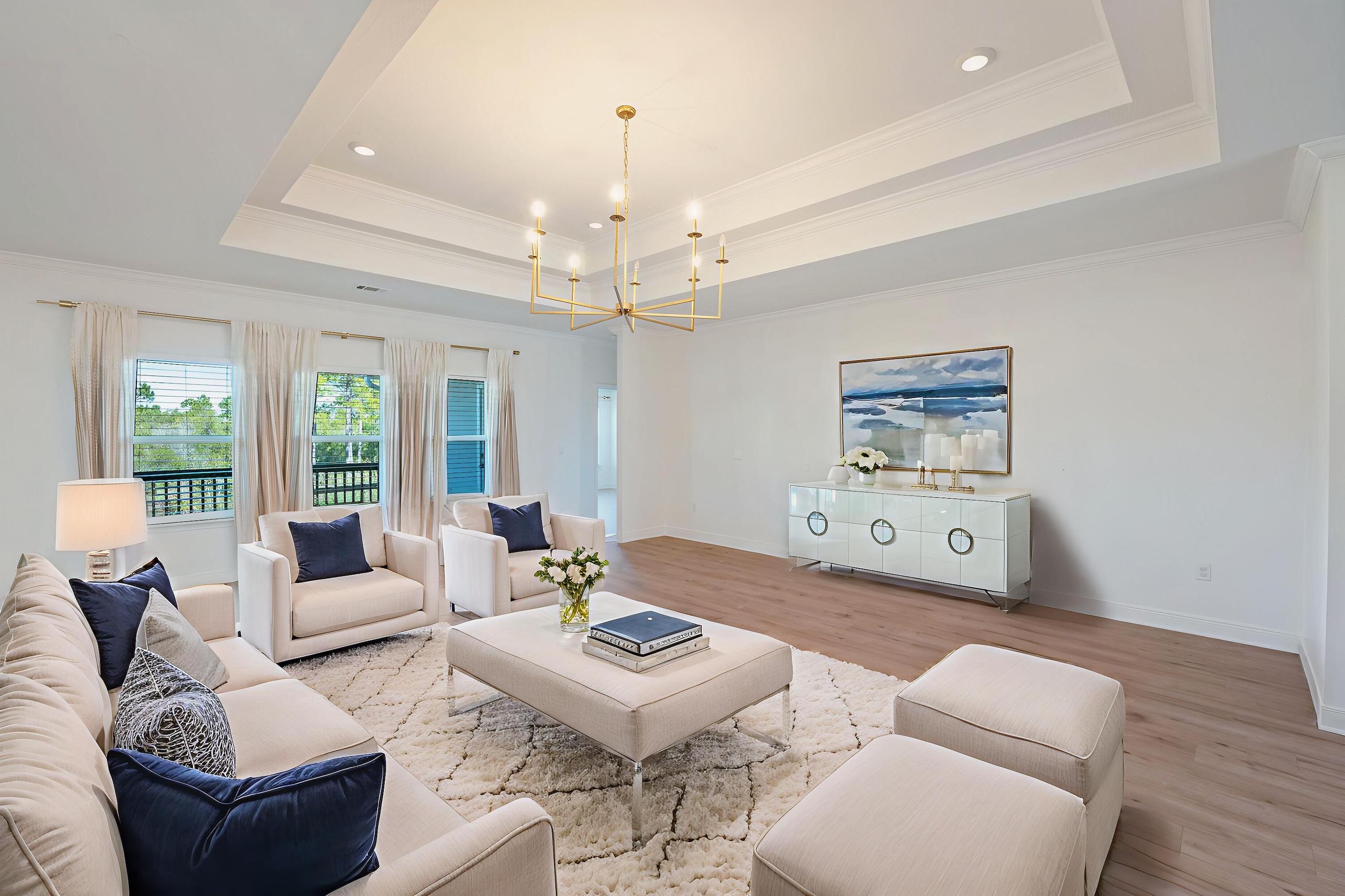 53 Palmer Lane Santa Rosa Beach, FL 32459 - Photo 19 of 62 a living room with furniture and a chandelier