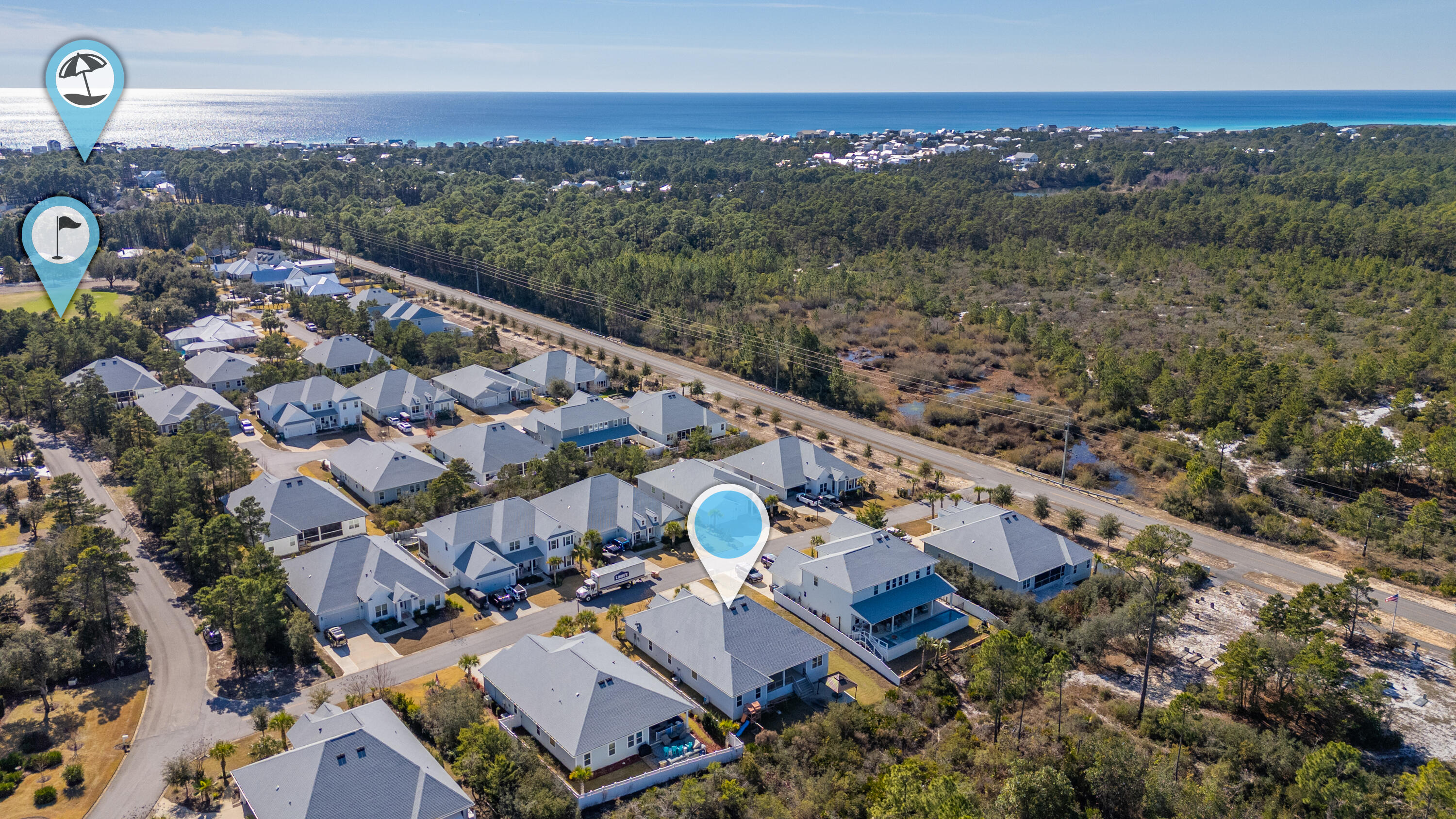 53 Palmer Lane Santa Rosa Beach, FL 32459 - Photo 59 of 62 an aerial view of house with yard
