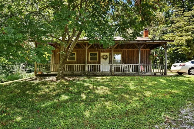 a view of a yard with trees