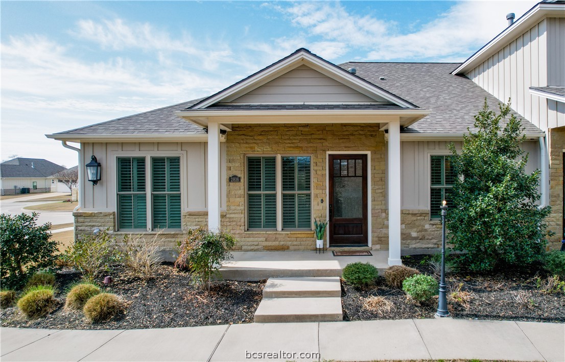 Front view of condo and patio