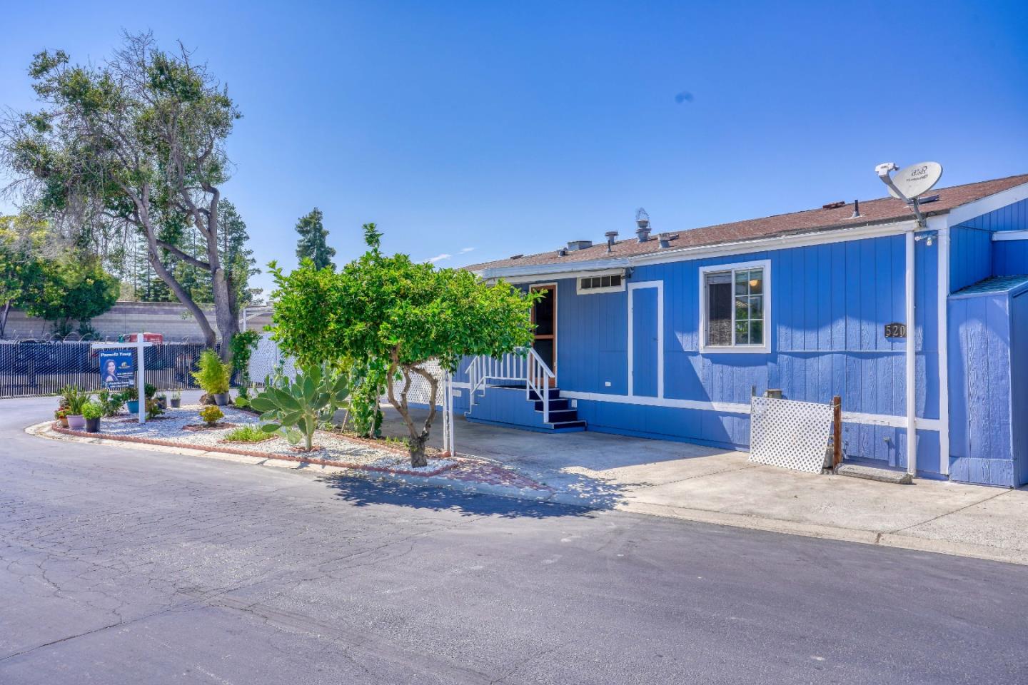 a view of a house with backyard and a tree