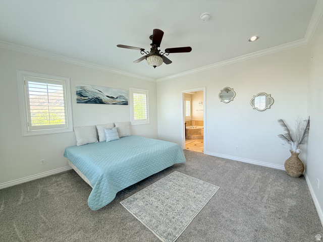 1562 Fairway Ridge Road Draper, UT 84020 - Photo 27 of 60 Carpeted room with crown molding, a ceiling fan, and recessed lighting