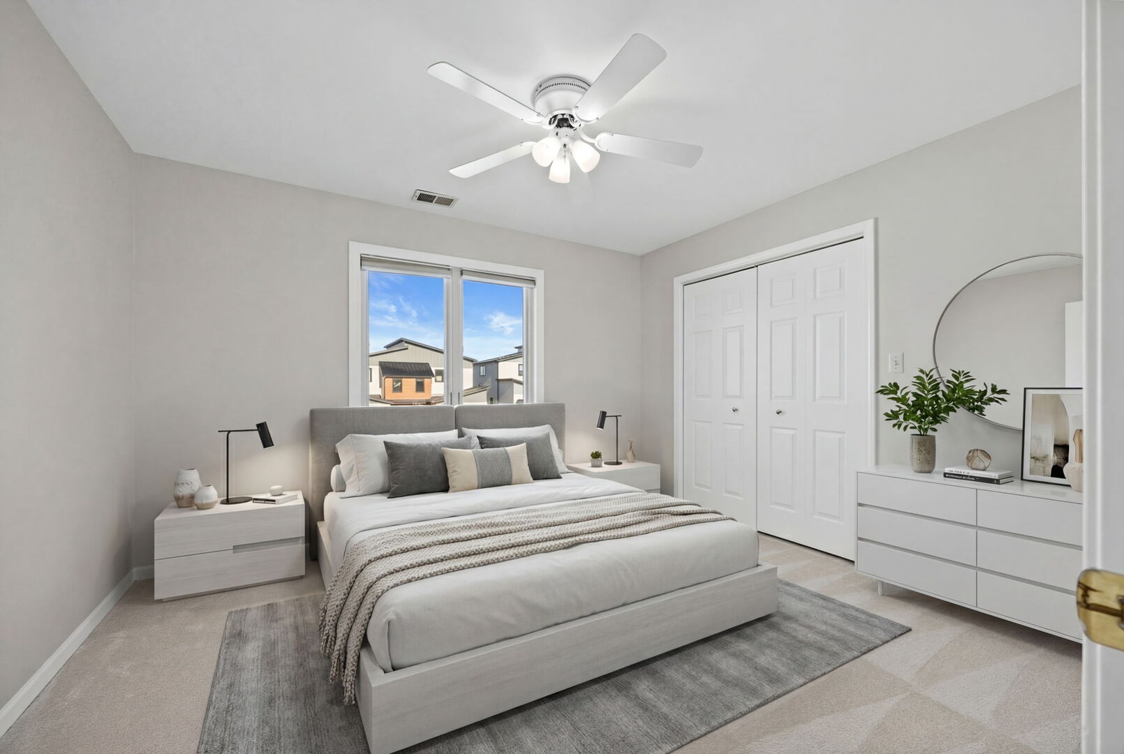 459 59th Street Lisle, IL 60532 - Photo 8 of 57 a bedroom with a large bed and a chandelier