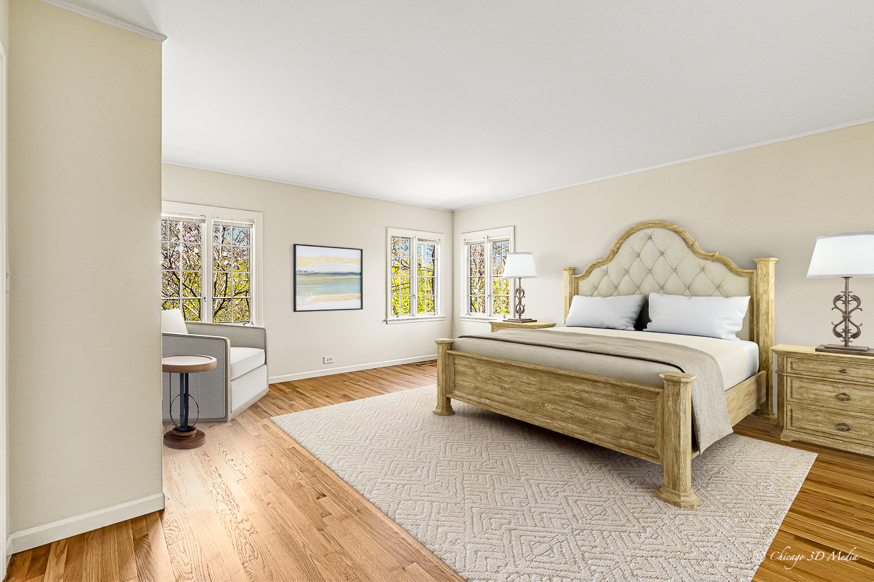 17 Longmeadow Road Winnetka, IL 60093 - Photo 12 of 46 a spacious bedroom with a bed and wooden floor