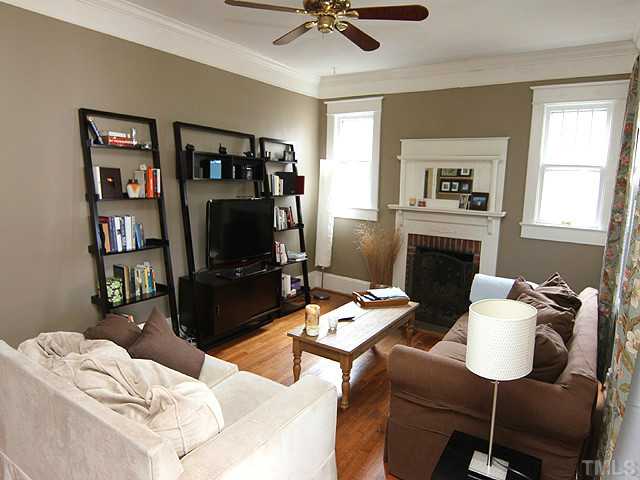 1406 Mordecai Drive Raleigh, NC 27604 - Photo 4 of 15 Inviting Living Room with Gas Log Fireplace-Beautiful Hardwood Floors-Great Light Filters Through Windows
