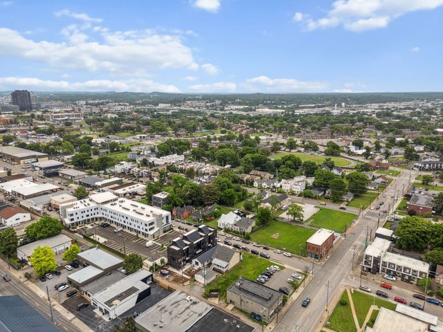 a view of a city with tall buildings
