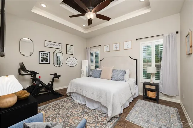 a bedroom with a bed and furniture