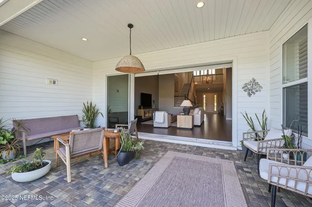 a outdoor view with a seating space