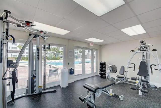 a view of a room with gym equipment