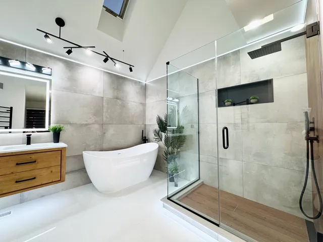 a room with a potted plant