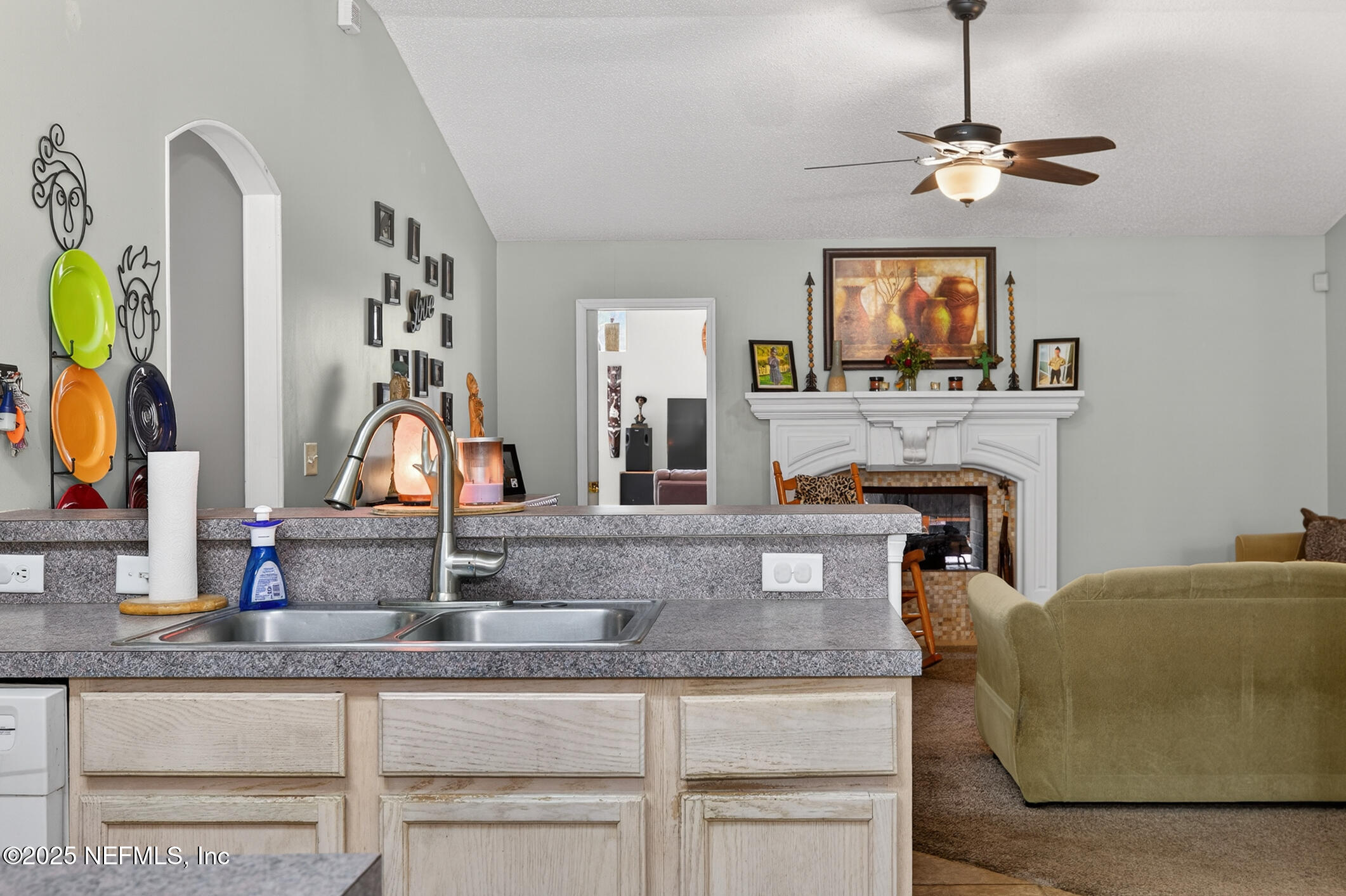 701 Camp Francis Johnson Road Orange Park, FL 32065 - Photo 14 of 64 a living room with fireplace furniture and a flat screen tv