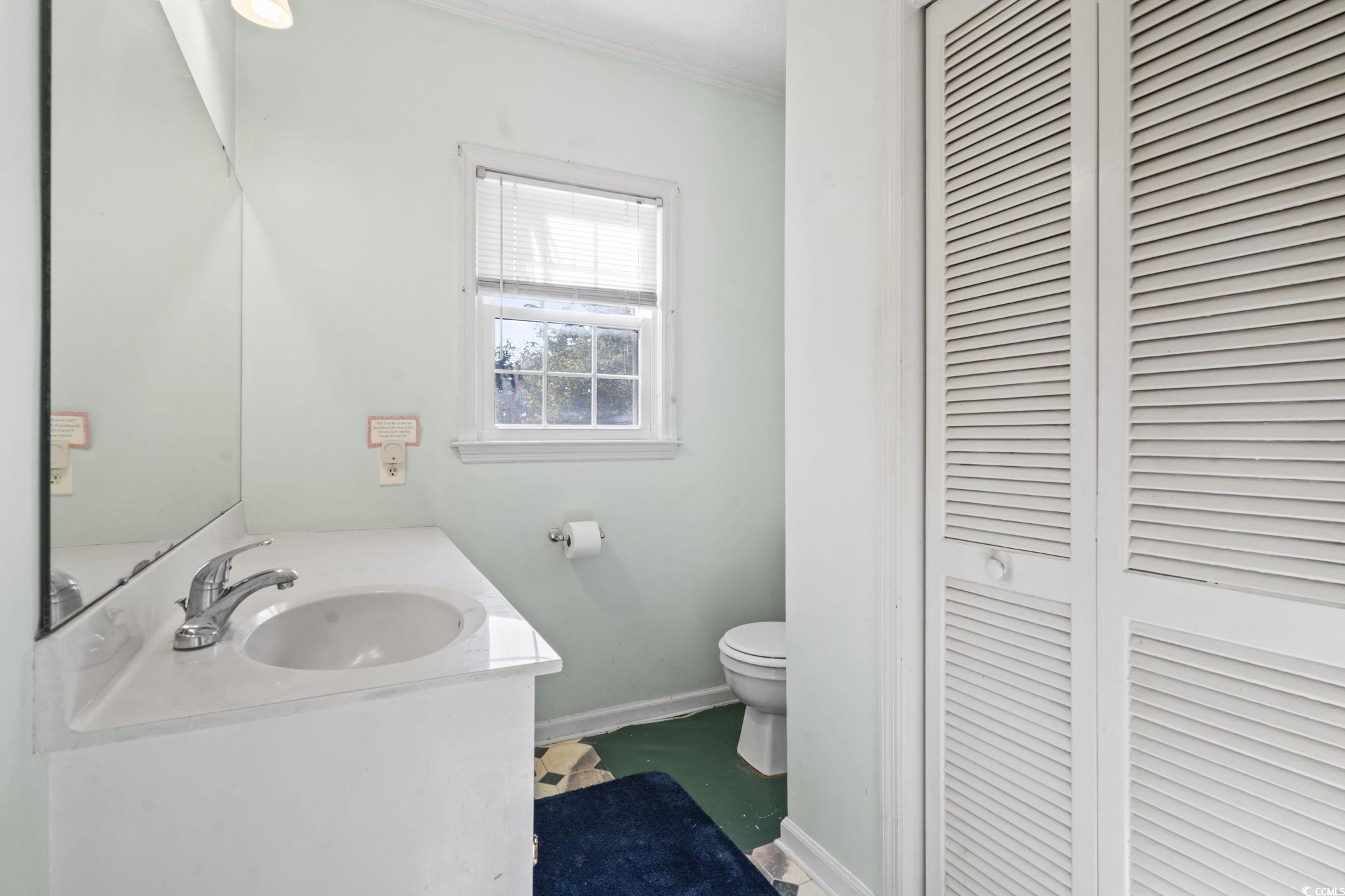 6971 Alfred Road Aynor, SC 29511 - Photo 18 of 37 Half bathroom featuring a closet, vanity, and crown molding
