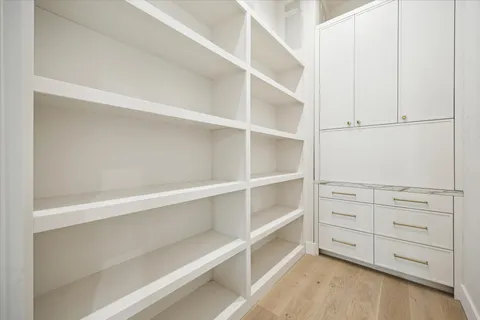 a view of an empty walk in closet