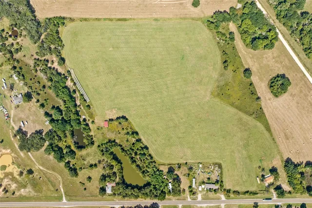 an aerial view of a swimming pool