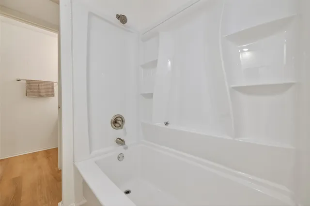 a bathroom with a bathtub