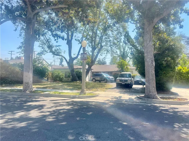 a view of a street with a tree