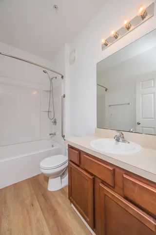 a bathroom with a sink a toilet and a bathtub