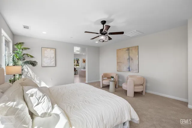 a view of a park with large trees