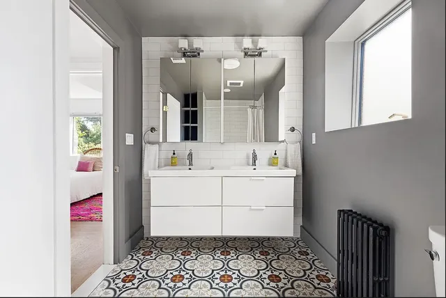 a room with cabinets and window