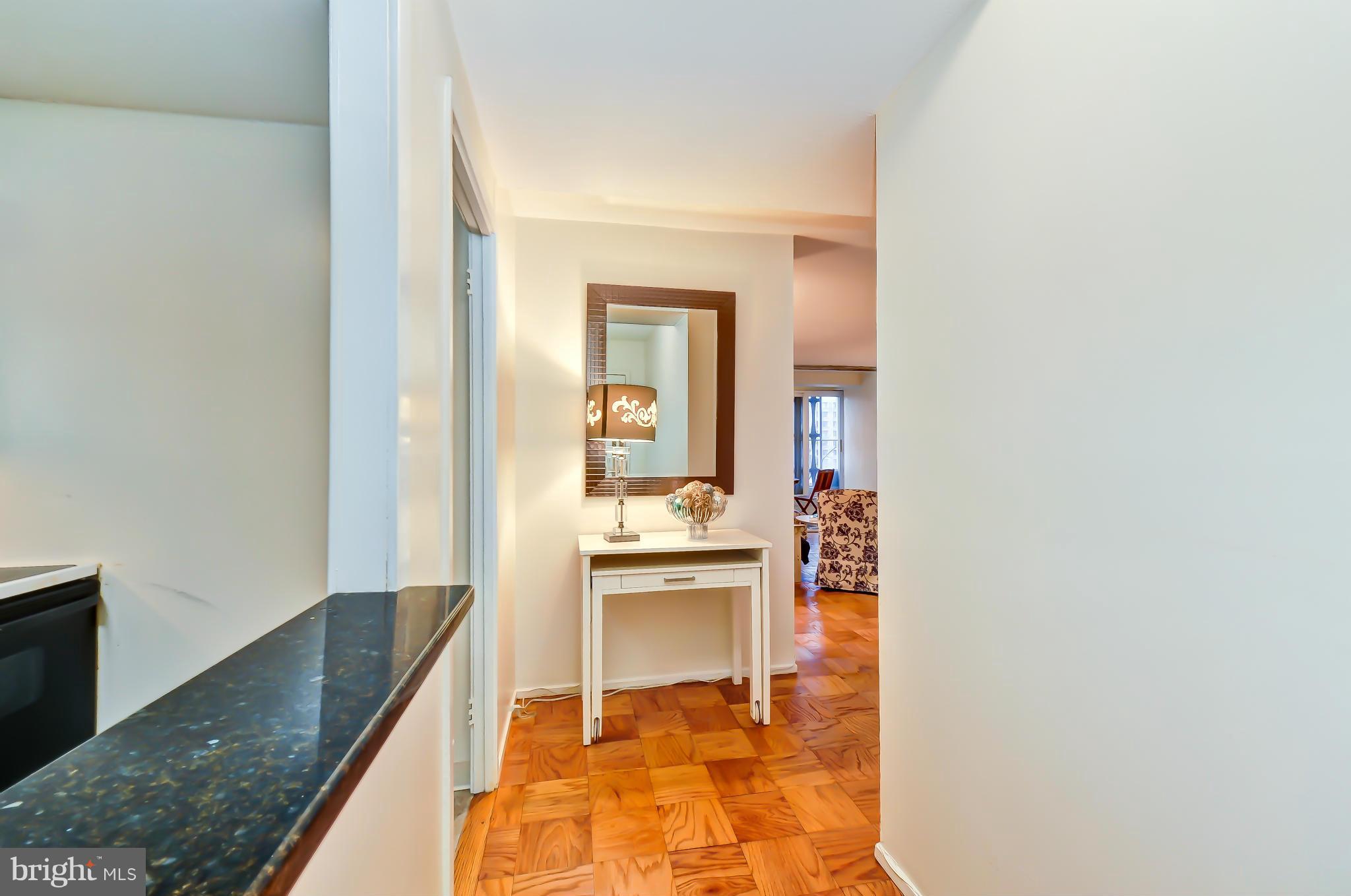 1301 Delaware Avenue Southwest, Unit N504 Washington, DC 20024 - Photo 9 of 29 a living room with kitchen island granite countertop furniture and a fireplace