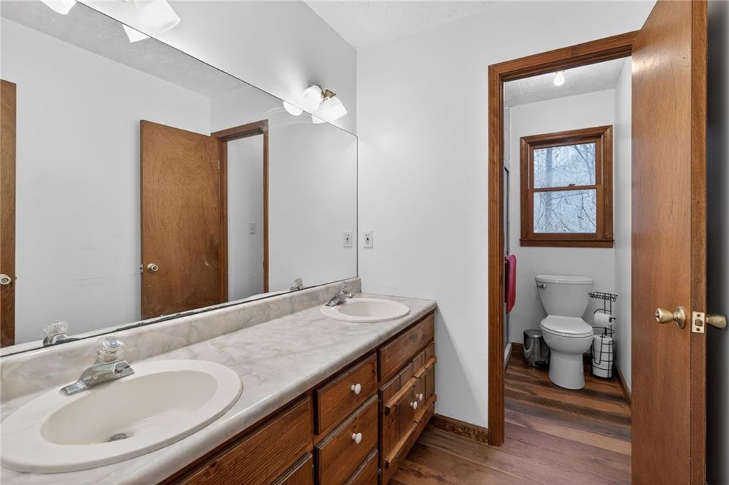 645 Davis Road Hiram, GA 30141 - Photo 21 of 30 a bathroom with a sink a toilet and a mirror