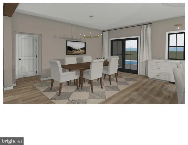 a living room with a bed furniture and a large window