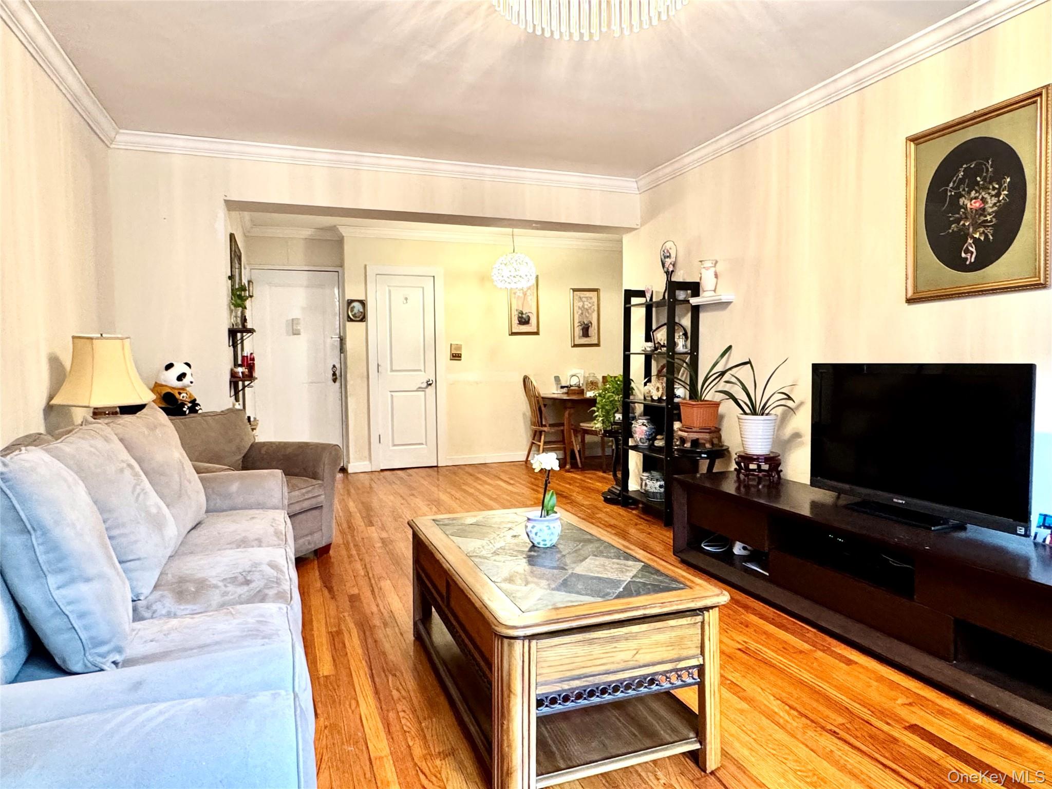 150-25 72nd Road, Unit 4C Queens, NY 11367 - Photo 12 of 16 a living room with furniture and a flat screen tv