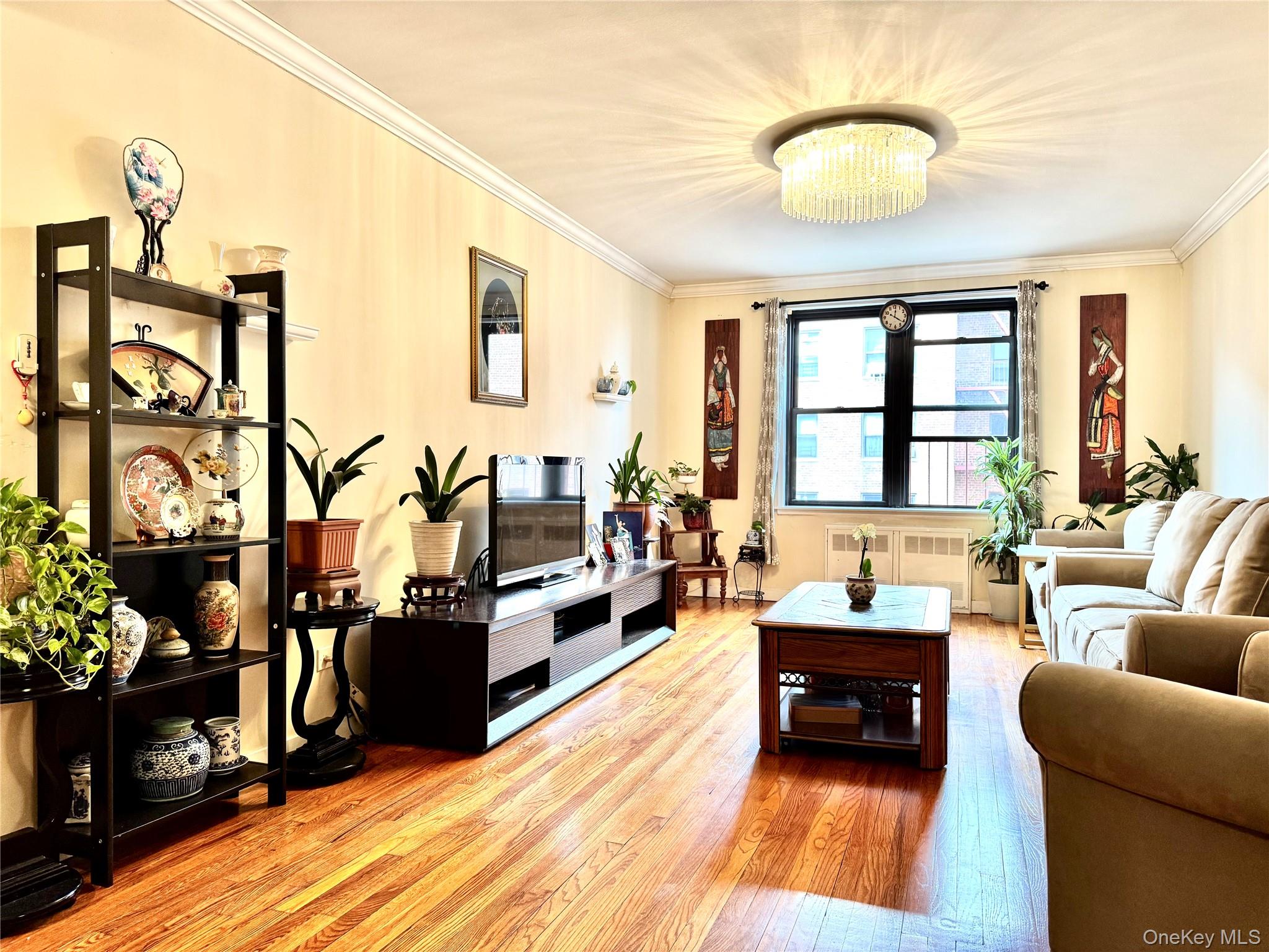 150-25 72nd Road, Unit 4C Queens, NY 11367 - Photo 5 of 16 a living room with furniture fireplace and flat screen tv
