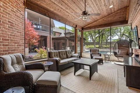 a building outdoor space with patio furniture