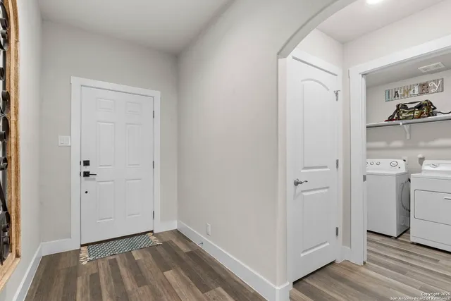 a view of a room with washing machine