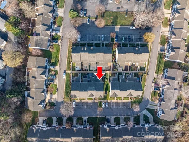 an aerial view of waterside residential houses