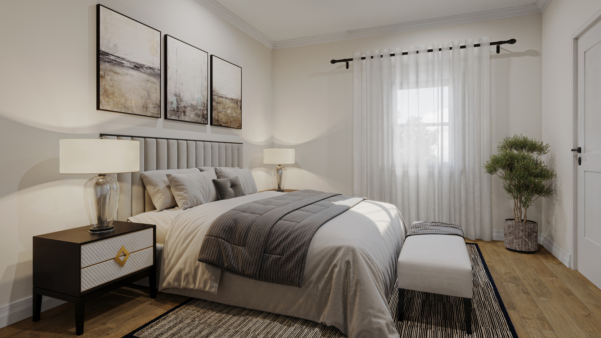 224 South Ashland Avenue, Unit 207 Chicago, IL 60607 - Photo 4 of 7 a bedroom with bed and wooden floor
