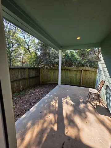 a view of a backyard with a large tree