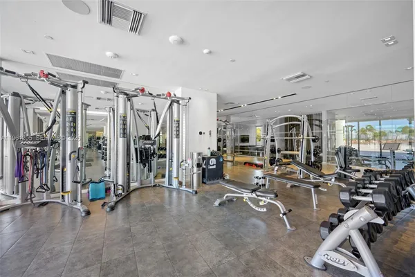 a view of a room with gym equipment