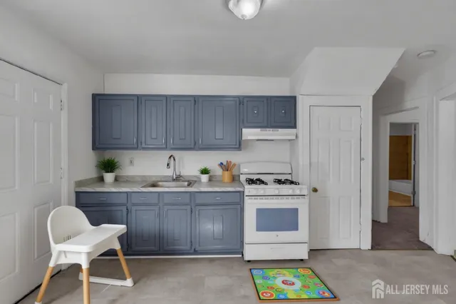 a kitchen with a stove a sink and a refrigerator