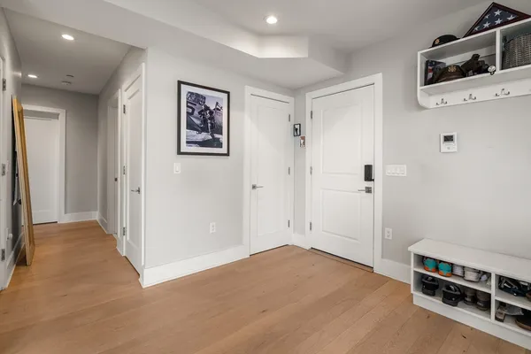 a view of a hallway with workspace