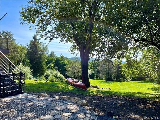 a view of a yard with a tree