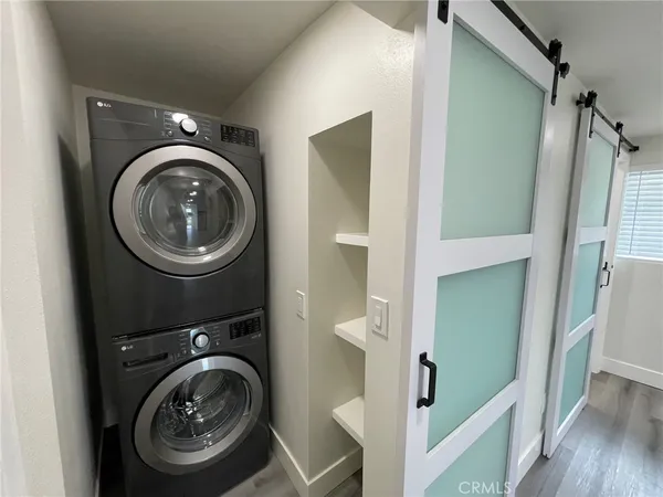 a view of washer and dryer in a bathroom